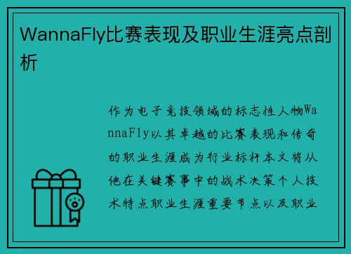 WannaFly比赛表现及职业生涯亮点剖析